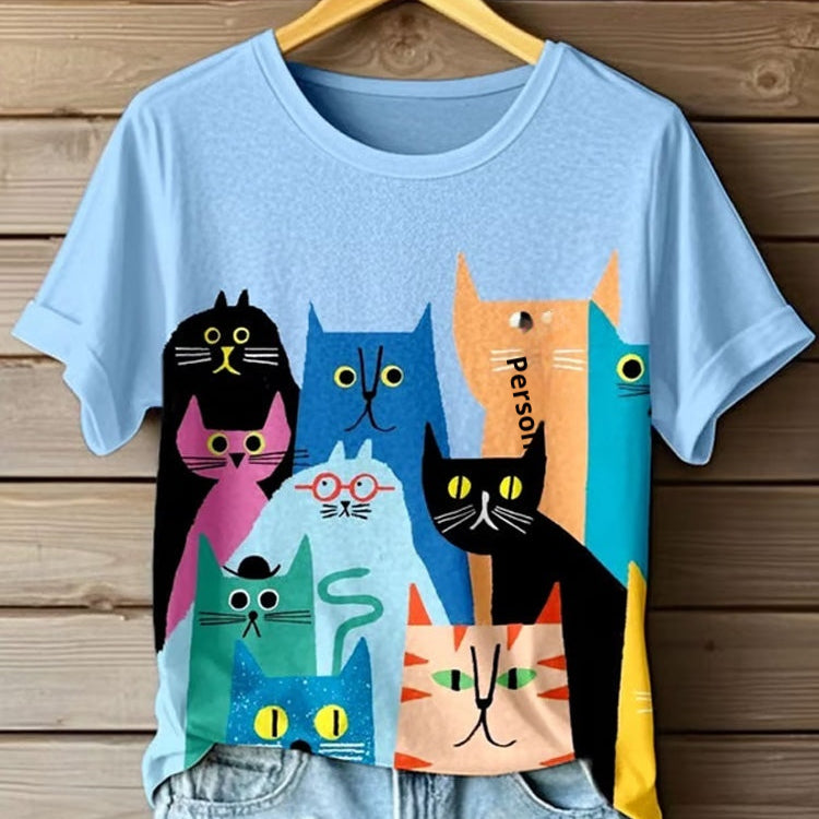 Retro Blue Tee for Women - Timeless European Style