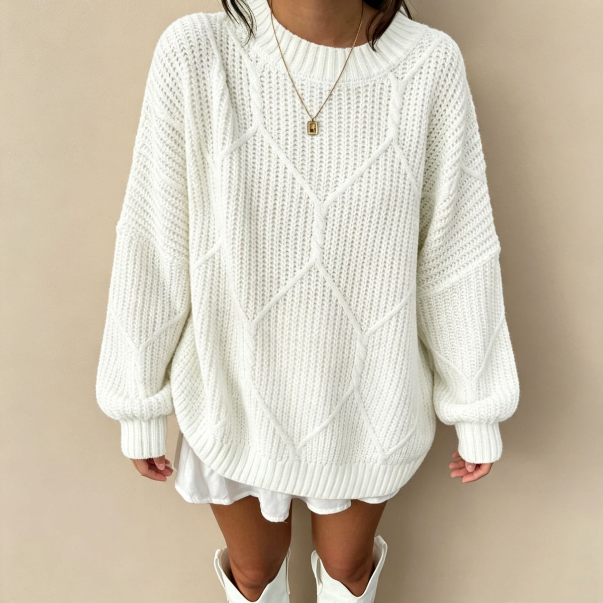 Womens Loose Knitted Sweater Solid-color Pullover