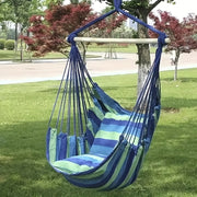 Portable Outdoor Hammock Swing Chair with Sturdy Hanging System - Heavy-Duty Fabric Construction, Comfortable Cushioned & Backrest, & Green Striped Design - Lightweight & Durable for Garden, Patio,...