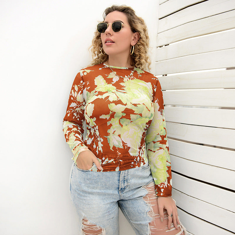 Plus Size Tie-Dye Slim Mesh Top