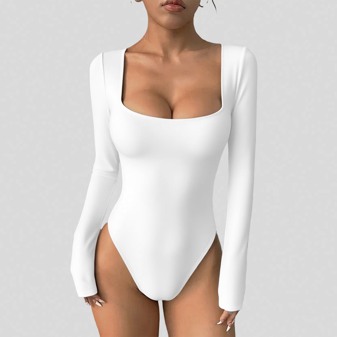 Women's Square Neck Long Sleeve Stretchy Yoga Bodysuit