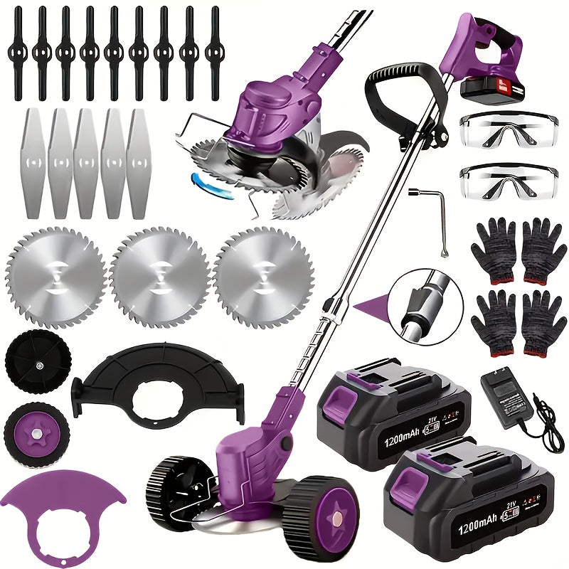 Portable Home Cordless Electric Lawn Mower, Yard Weeder/Cordless Lawn Mower With 3 Blade Sizes And Two High-Capacity Lithium-ion Batteries, Strong Power, Lots Of Freebies, Suitable For Lawn, Yard...