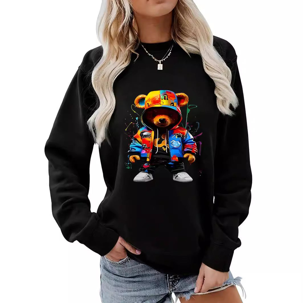 Cozy Cartoon Brushed Hoodie with Heel Collar
