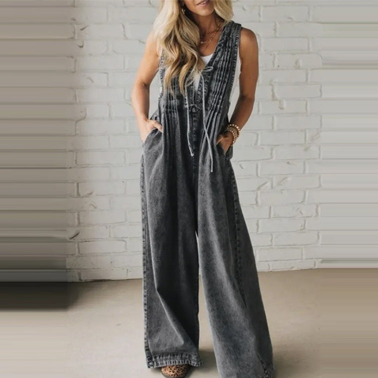 Women's Casual Wide-Leg Sleeveless Loose Jumpsuit