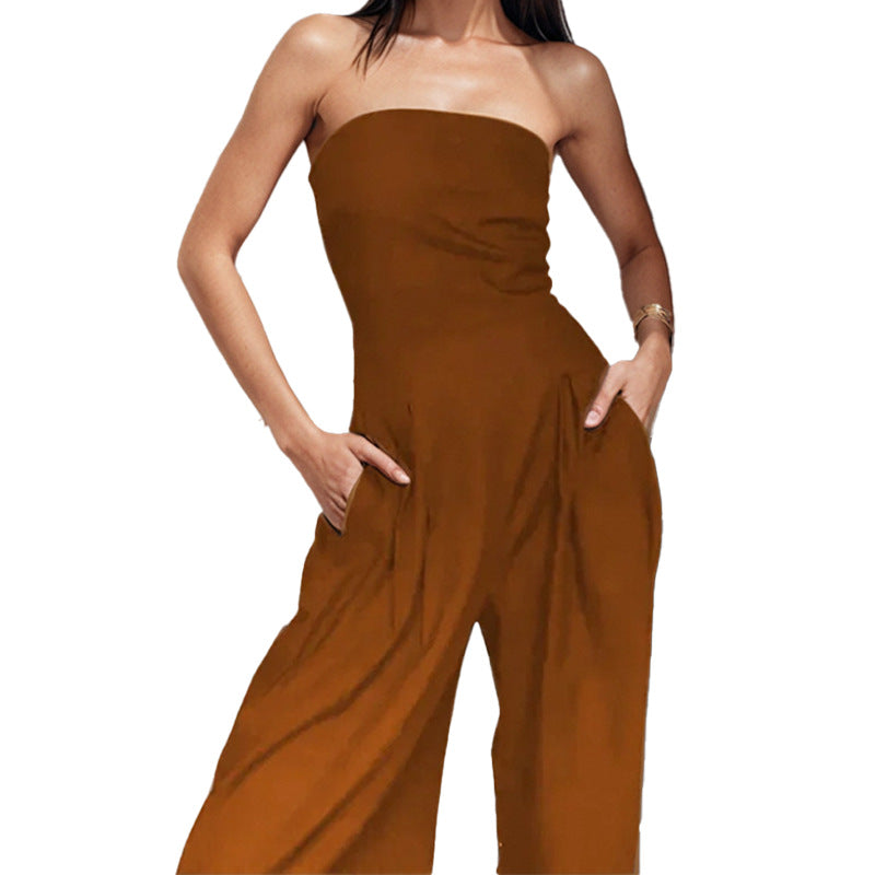 Elegant High-Waist Solid-Color Tube Top Jumpsuit For Women