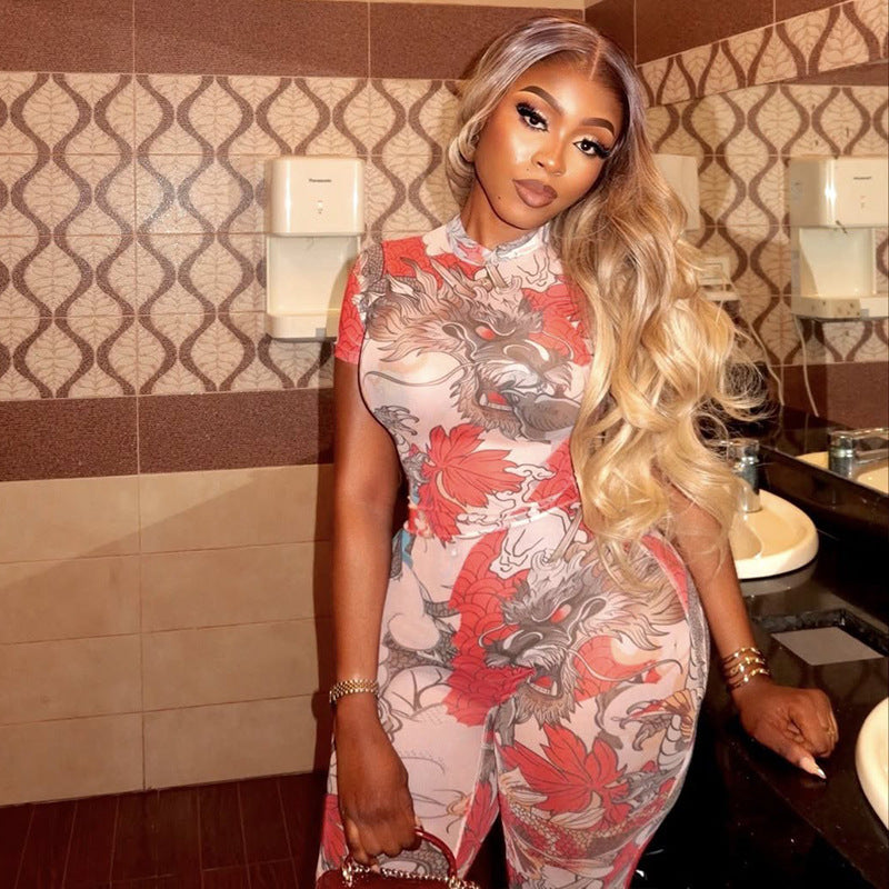 Floral Print Sleeveless Streetwear Jumpsuit