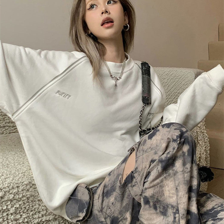 Retro American Loose Fleece Pullover Top