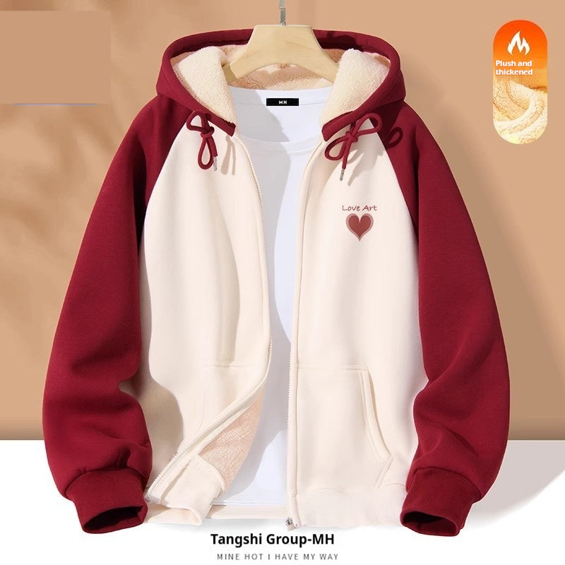 Cozy Fleece-Lined Colorblock Casual Women's Cardigan