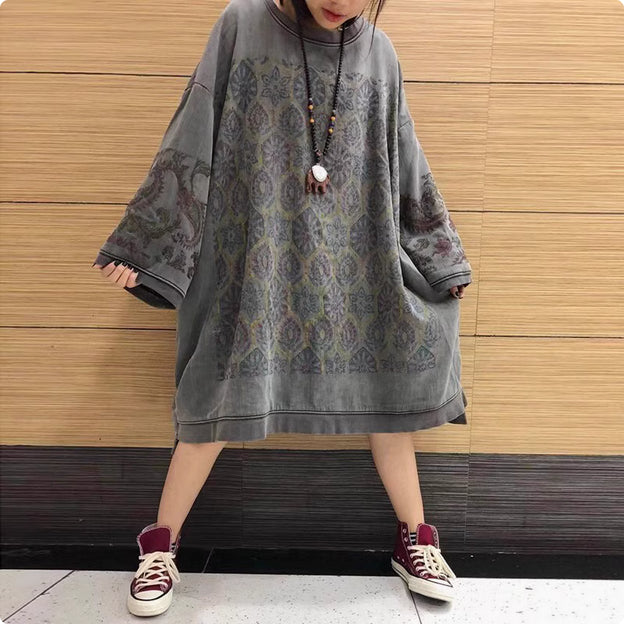 Plus Size Batwing Sleeve Printed Casual Dress