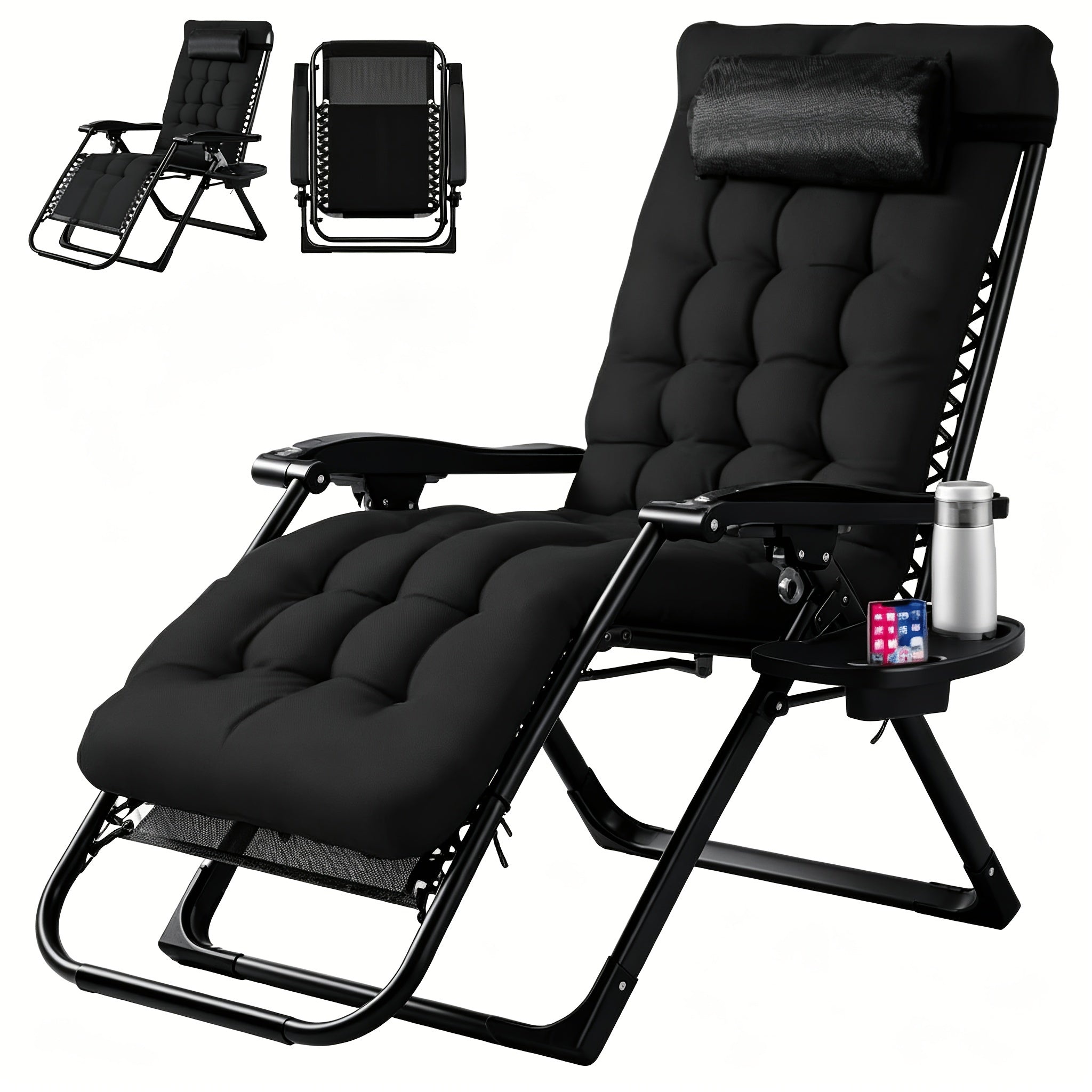 Zero Gravity Foldable Patio Chair with Cup Holder and Removable Cushion