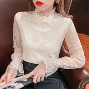 Fashion European Fleece-lined Thick Lace Bottoming Shirt Western Style Chiffon Small Shirt For Women
