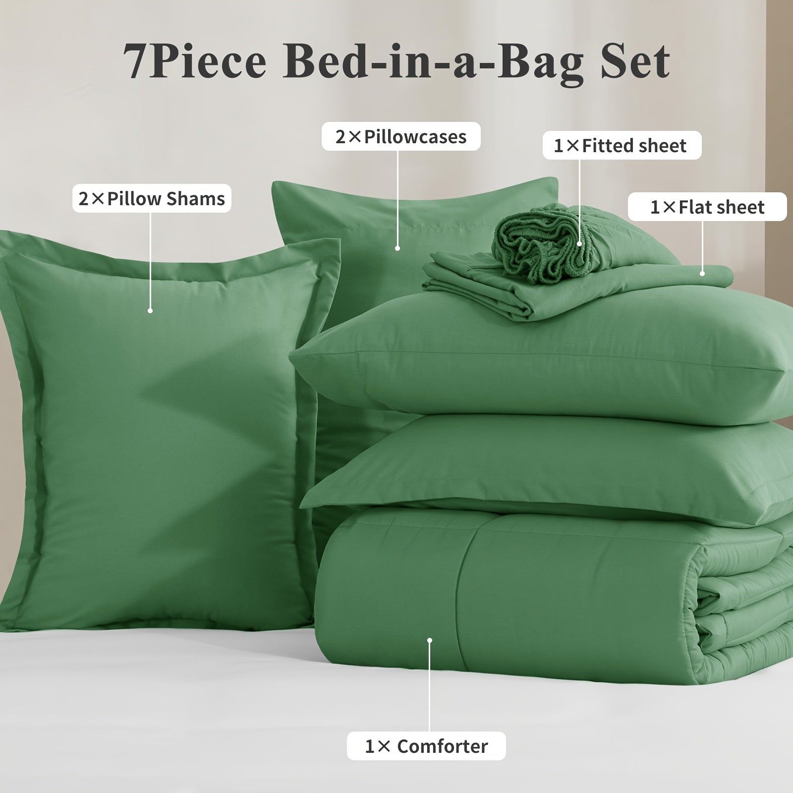 7pcs Ultra-Soft Bed In A Bag, Down Alternative Bedding Sets With All Season Quilted Comforter, Flat Sheet, Fitted Sheet, Pillowcases -Gifts For The Family And Friends