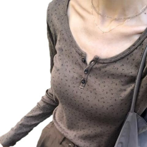 Vintage Slim-Fit Button Long Sleeve Women's Base Shirt