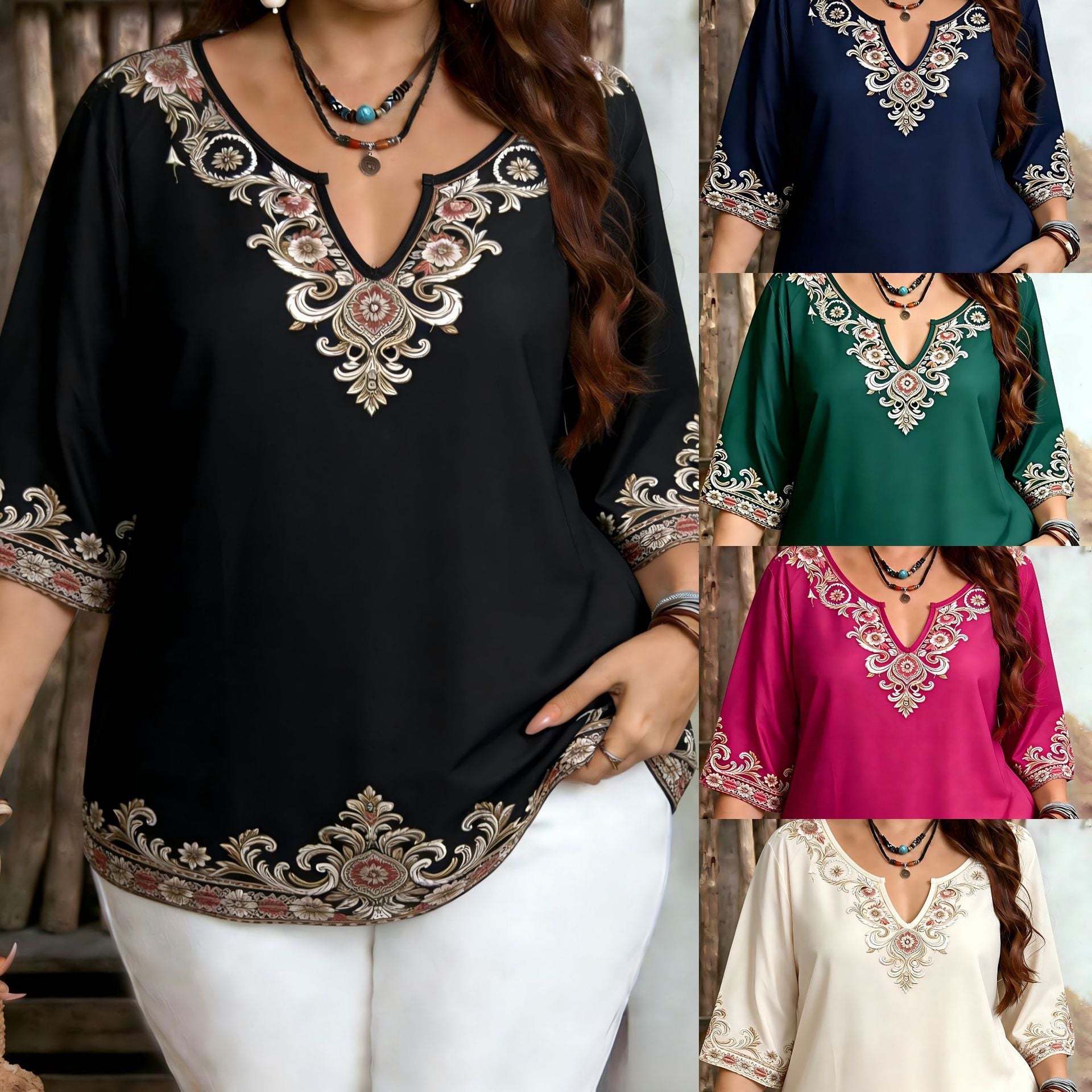 Floral V-Neck Plus-Size Top for Women