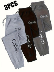 3pcs Oversized Men'S Casual Jogging Pants with Adjustable Elastic Drawstring Waistband, Suitable for Gym, Training, And Autumn Casual Wear. Comfortable Elastic Fabric, Breathable Material, Loose Fi...