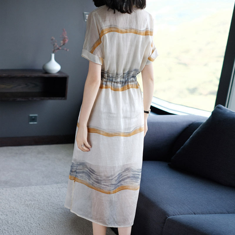 Summer New Lapel Waist Trimming Slimming Skirt