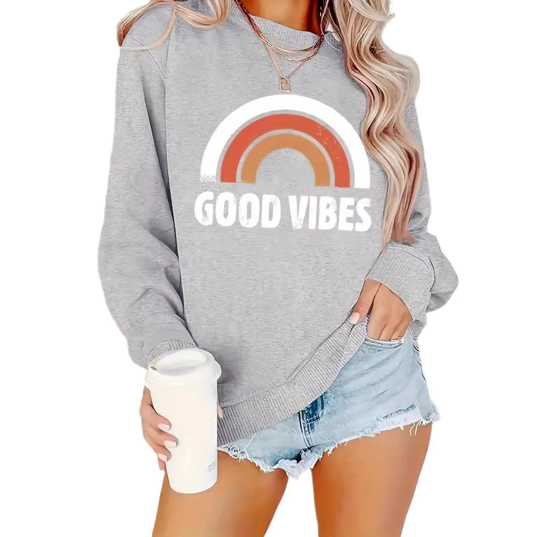Plus Size Rainbow Letter Round Neck Sweater
