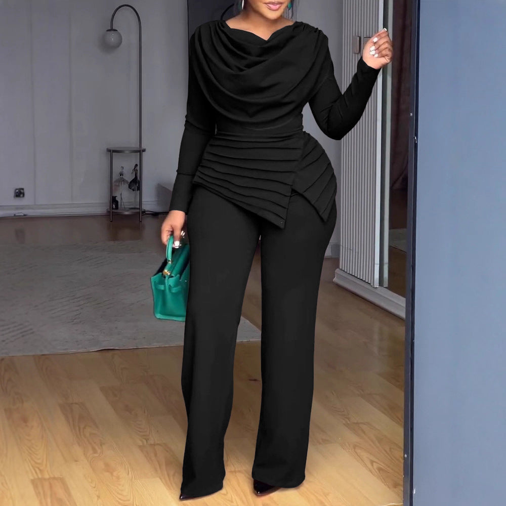 Women's High-Waist Straight-Leg Long Sleeve Jumpsuit