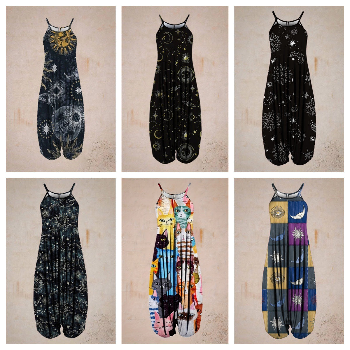 Boho Printed Harem Drop-Crotch Jumpsuit