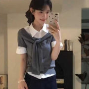 Seamless Knitted Top With Twist Detail And Lapel Collar