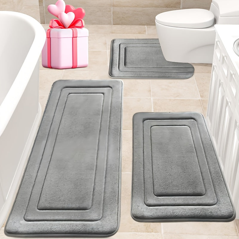 3pcs Memory Foam Bath Mat Set, Comfortable Standing Pad with U-Shaped Toilet Design. Thickened Super Absorbent Soft Carpet, Perfect for Bathroom/Shower Use, Non-Slip Floor Mat for Indoor & Outdoor...