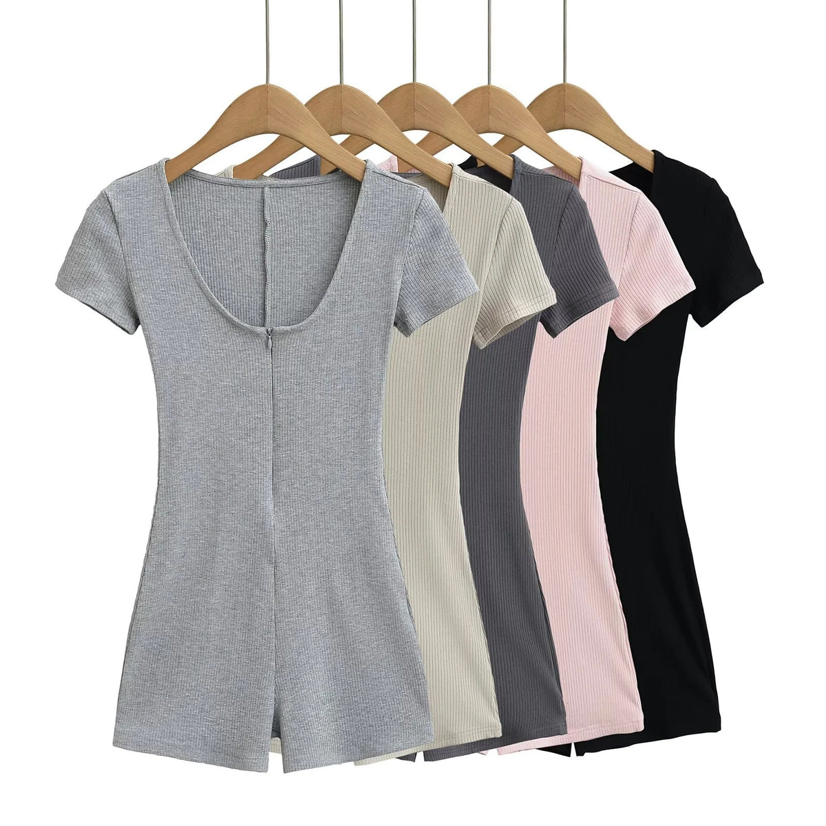 Ribbed Short Sleeve Fitness Yoga Jumpsuit