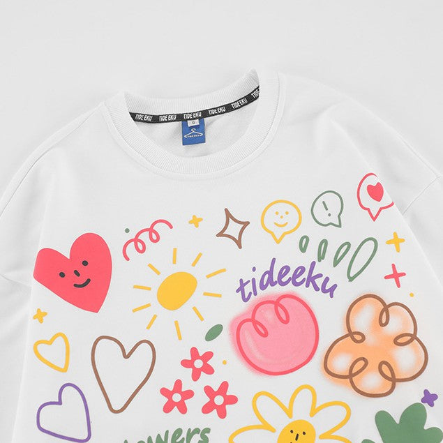 Floral Print Loose Streetwear Couple Sweatshirt