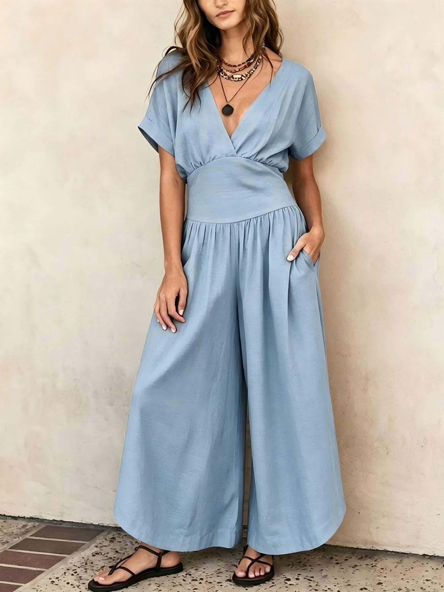 V-neck Casual Chic Womens Jumpsuit