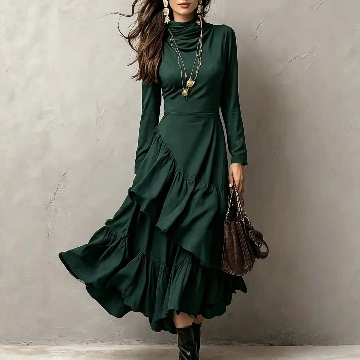 Asymmetrical Ruffled Waist-Cinching Party Dress
