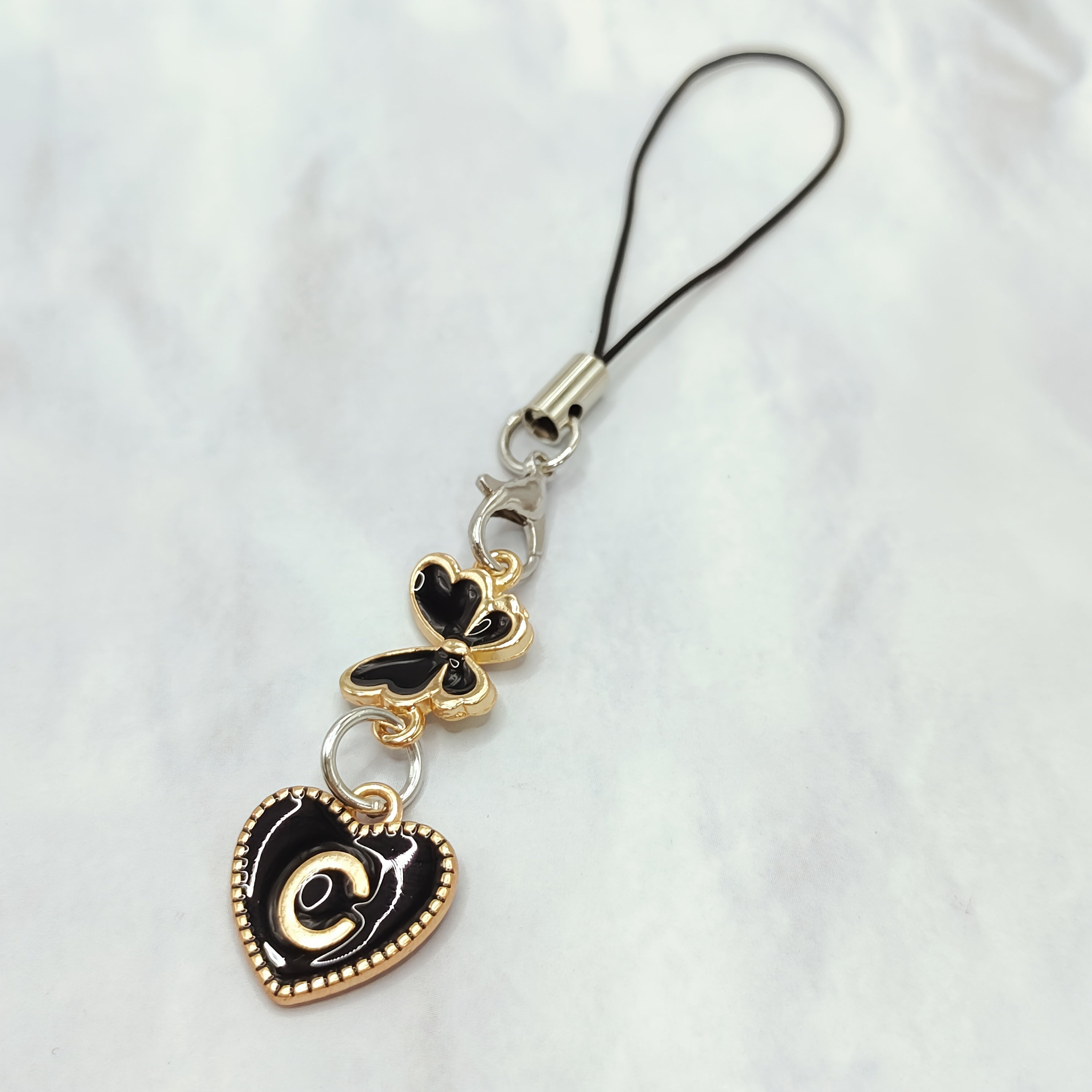 Black Letter A‑Z and Butterfly Phone Charm – Durable Aluminum Alloy