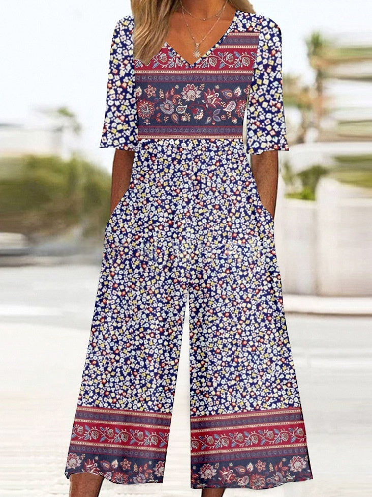 Women's Floral Print Long Sleeve Pocket Jumpsuit