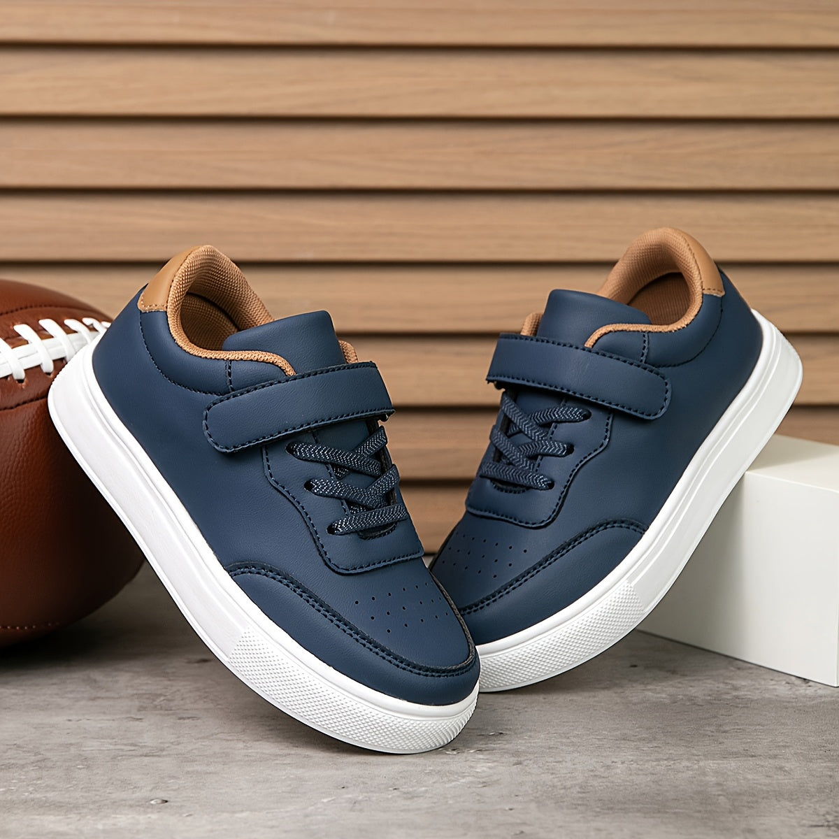 Kids' All-Season Casual Sneakers with Hook-and-Loop Closure, Breathable PU Upper and EVA Sole