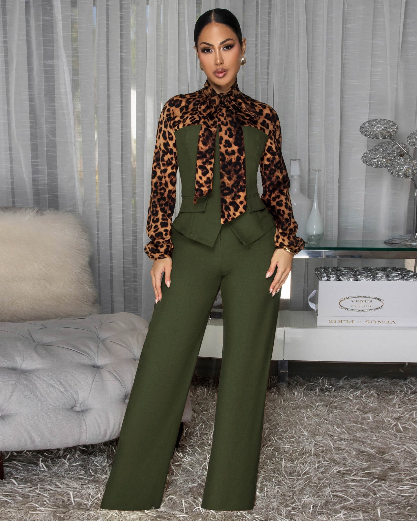 Elegant Lace-Up Wide-Leg Chiffon Jumpsuit