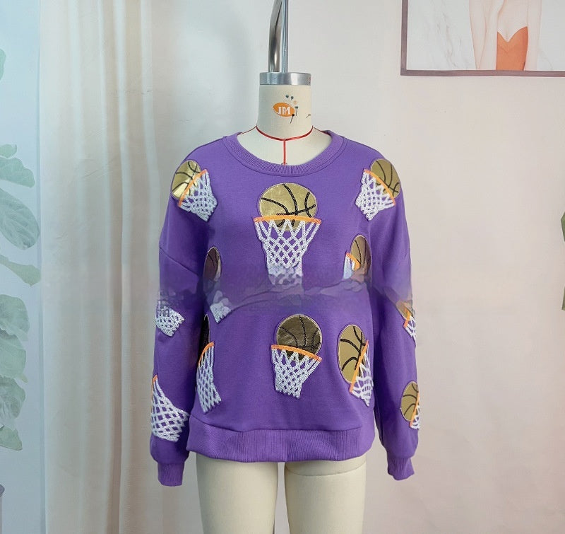 Women's Sequined Round Neck Loose Pullover Sweater