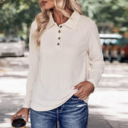 Apricot Button‑Up Pullover with Lapel – Slim Fit Knit Sweater