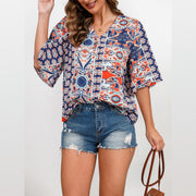 Women's Fashion Vintage Print Short Sleeve Shirt