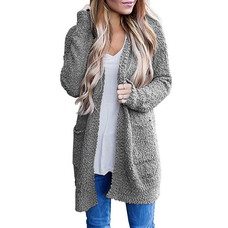 Cozy Fleece Double-Pocket Knit Cardigan Sweater