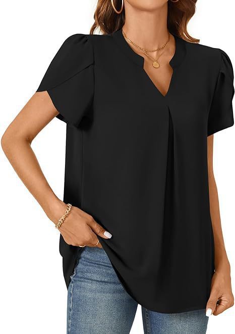 Chic V-Neck Petal Sleeve Loose Blouse for Women
