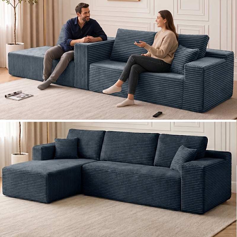 Left chaise L-shaped sectional sofa with memory foam cushions and corduroy upholstery