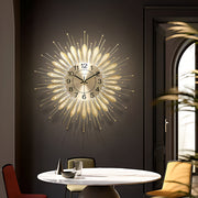 23x23 Inch Metal Leaf Wall Clock, Elegant Floral Theme Decorative Timepiece, Creative Irregular Shape Modern Wall Clock for Living Room, Silent Non-Ticking, Large Golden Design Home Decor, Metal Frame, No Power Required