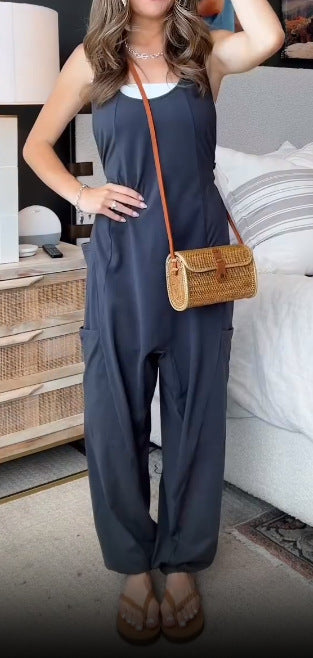 Women's Loose Casual Sling Jumpsuit with Pockets