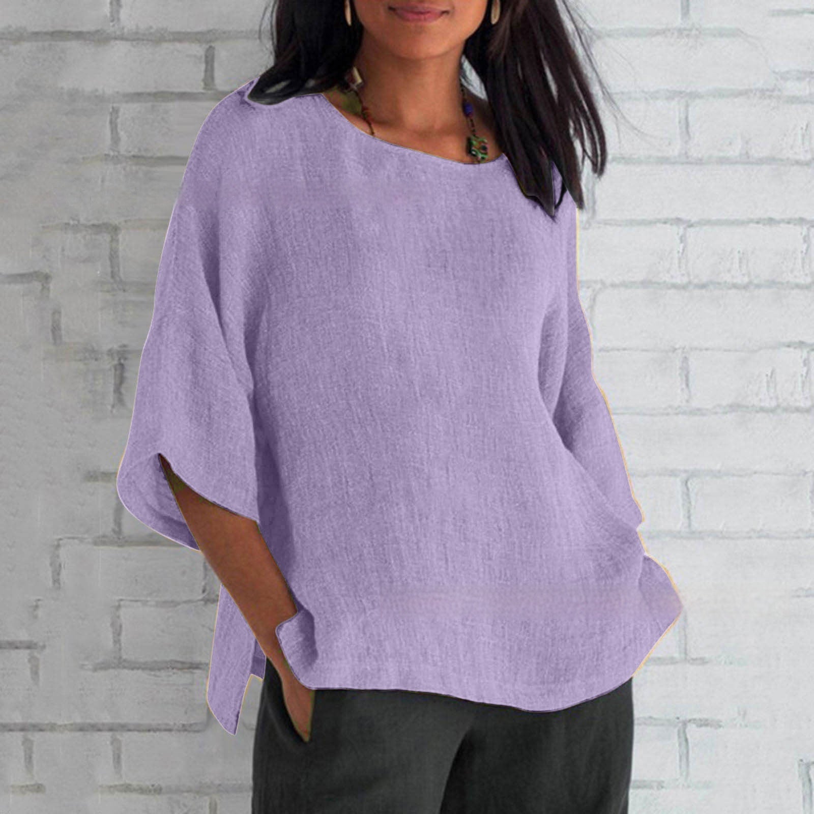 Women's Cotton Linen 3/4 Sleeve Casual Top