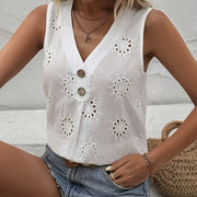 Summer Women's Jacquard Hollow Top V-neck All-matching Shirt