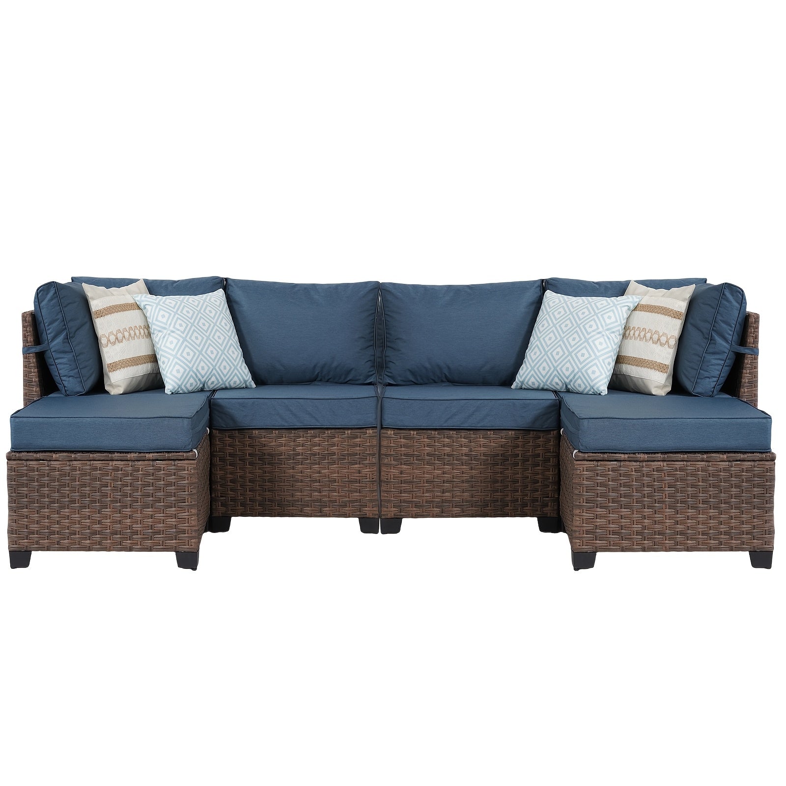 [Outdoor Sectional Sofa] Raised Patio Furniture Set, 2piece/3piece/4piece/6piece Wicker Outdoor Patio Furniture Sets With Cushions And Coffee Table, Outdoor Sectional Boho Patio Conversation Set Sectional Sofa For Backyard, Porch, Beige/Blue