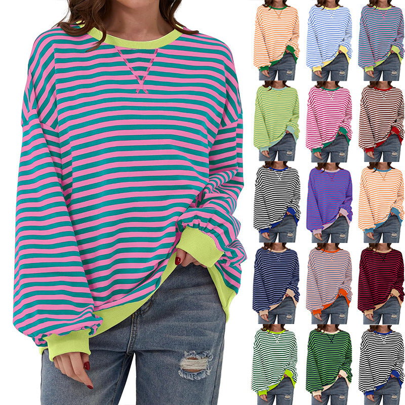 Women's Casual Striped Long Sleeve Pullover Sweater