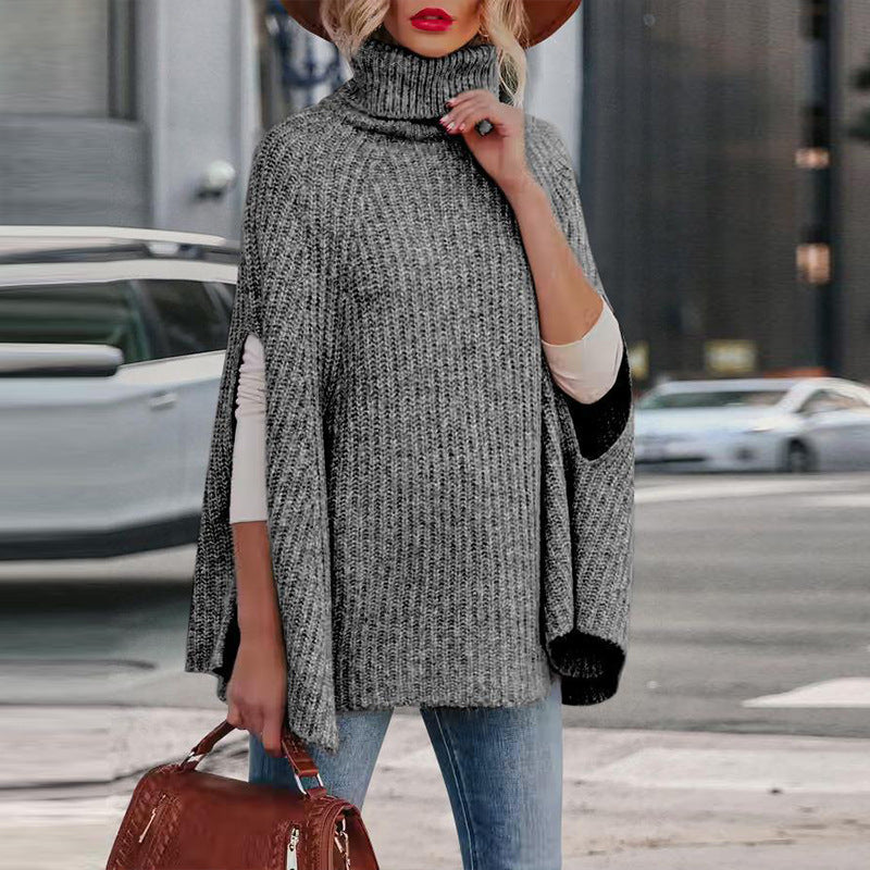 Turtleneck Fashion Cape Loose Womens Sweater