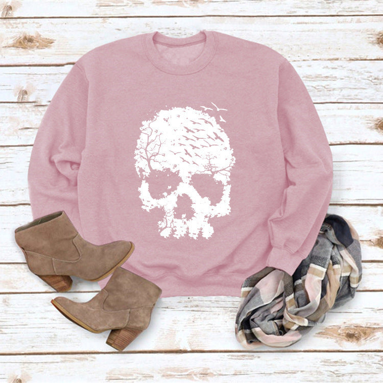 Gothic Skull Print Loose Long Sleeve Sweatshirt