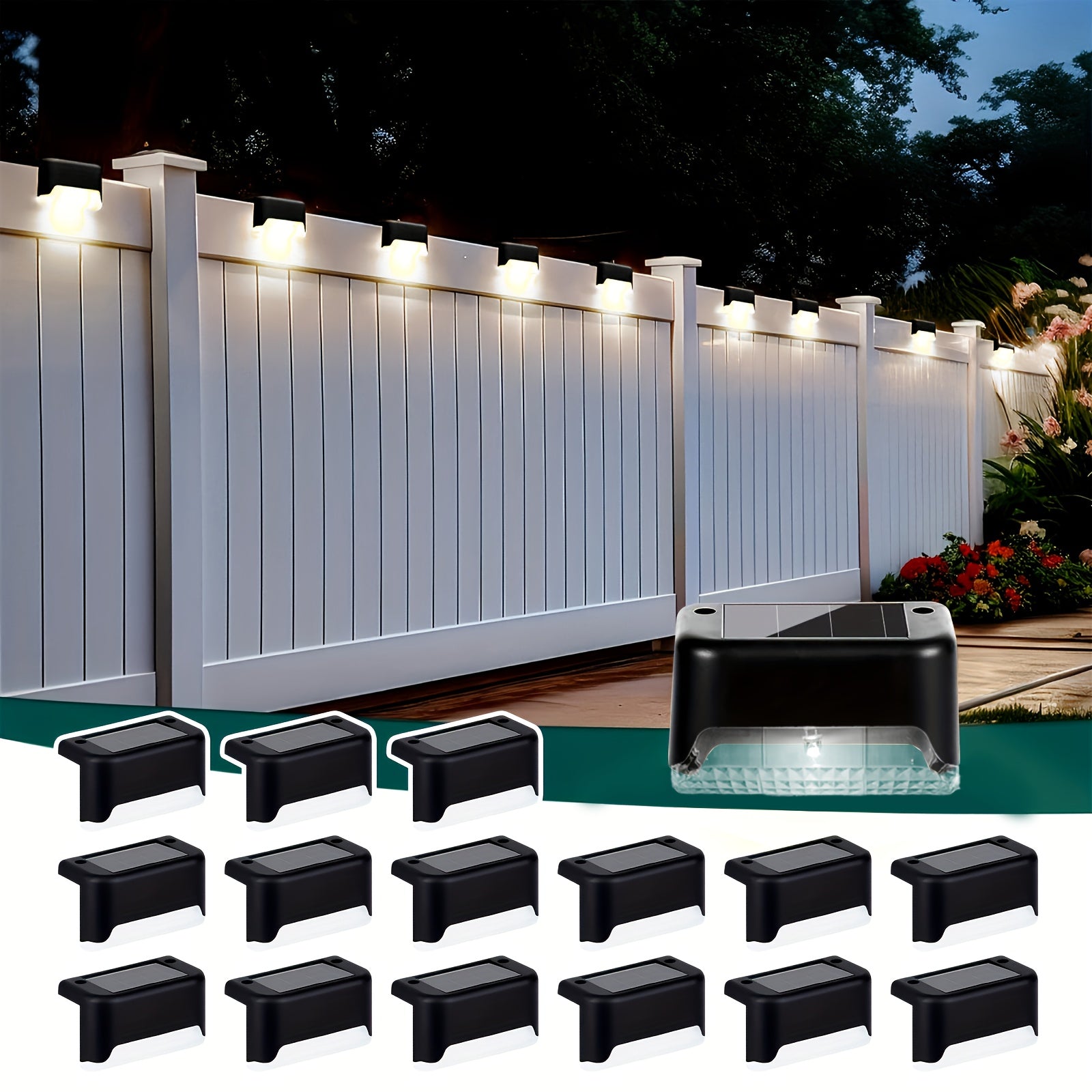 16pcs Solar Outdoor Step Lights, Solar Fence Lights, Outdoor Table Lamps, Solar Deck Lights, Solar Ground-mounted Lights, Solar Fence Staircase Lighting, IP44, Suitable for Fences, Steps, Gardens, Dec