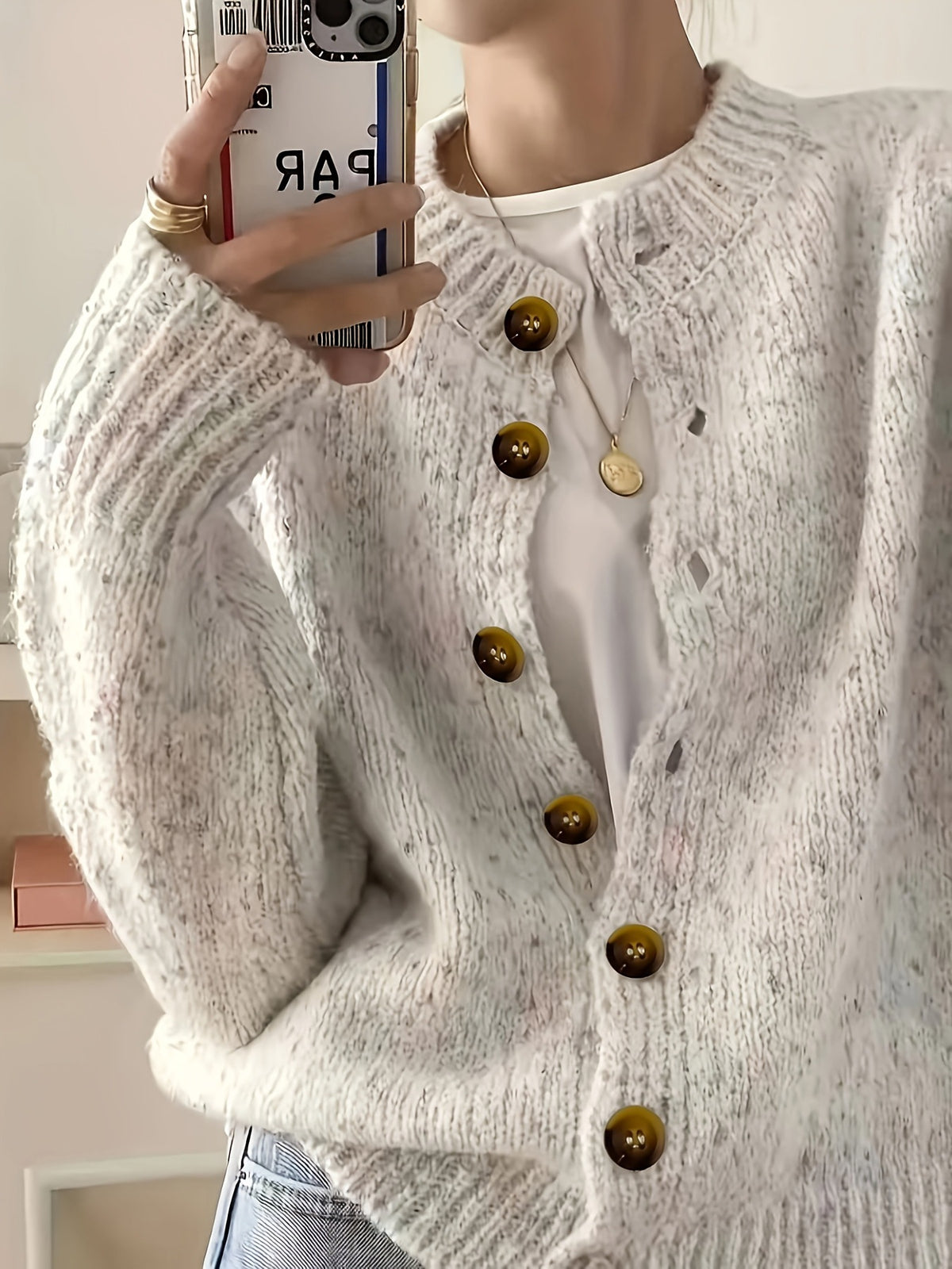 Womens Relaxed-fit Laid-back Single-breasted Long-sleeve Sweater Coat