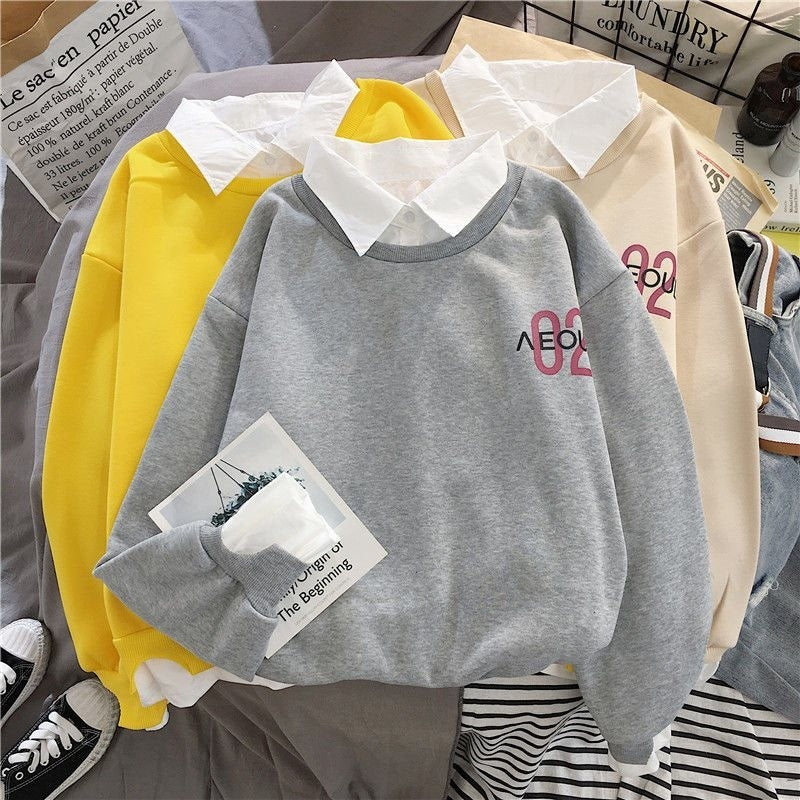 Chic Fake Two-Piece Patchwork Sweater for Women